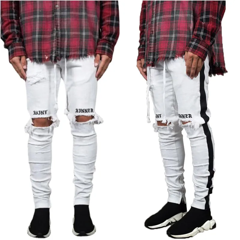 

Men Ripped Skinny Trousers Slim Fit Stretch Casual Cargo Student Jeans Pants