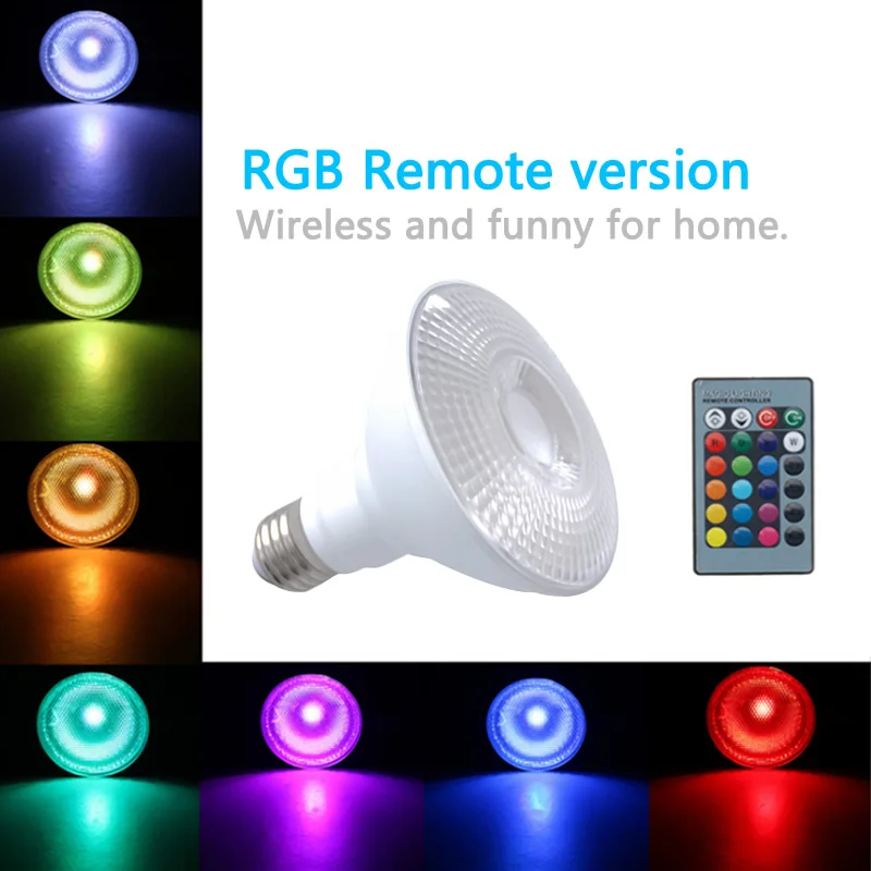 PAR30 LED Light bulb Warm white Cold RGB remote PAR20 PAR38 Lighting Lamp 220V Wireless Spotlight For Home Party | Освещение