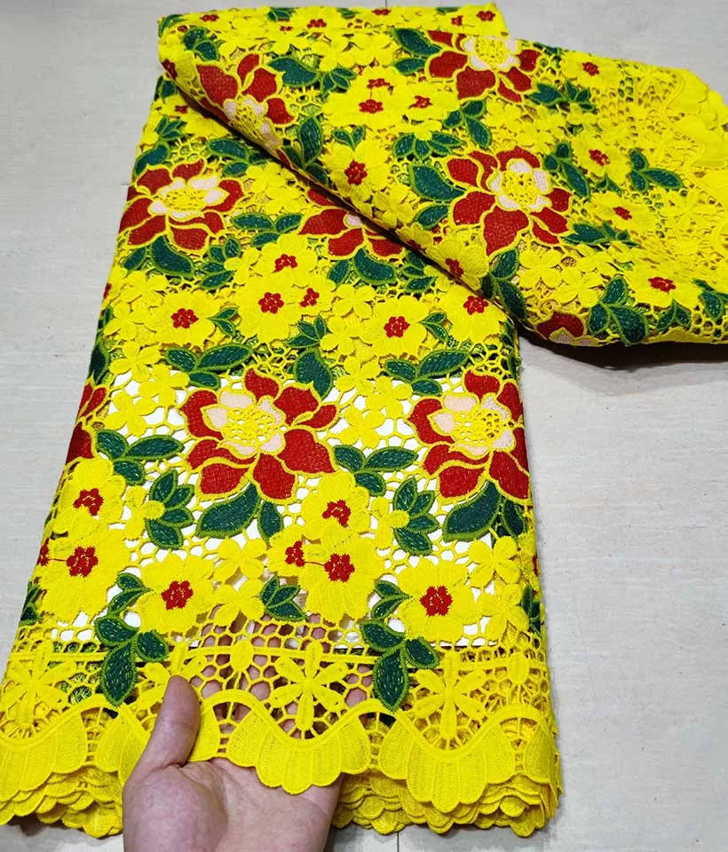 

High Quality Water Soluble Swiss voile Lace Fabric Cotton With Embroidery 5Yards African Cord Lace Fiber Guipure Tissu Material