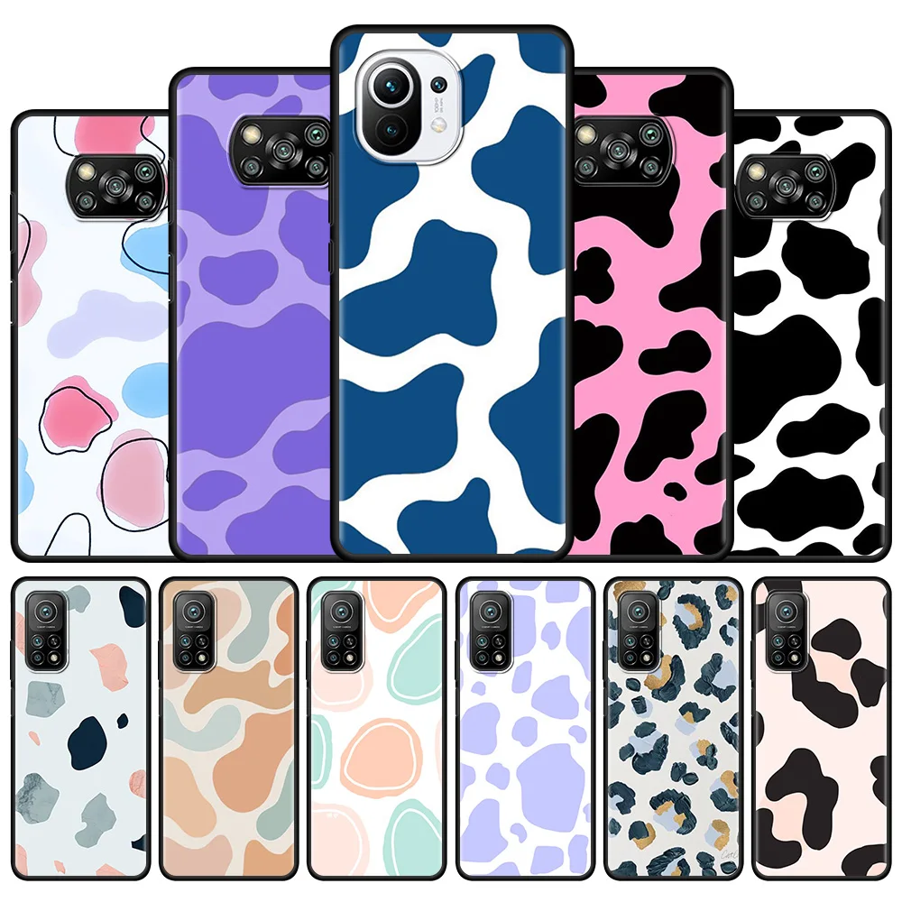 

Phone Case for Xiaomi Mi Poco X3 Pro M3 Pro 5G F3 Pocophone F1 Funda Capa Back Cover White Black Cow Symbol Pattern Print