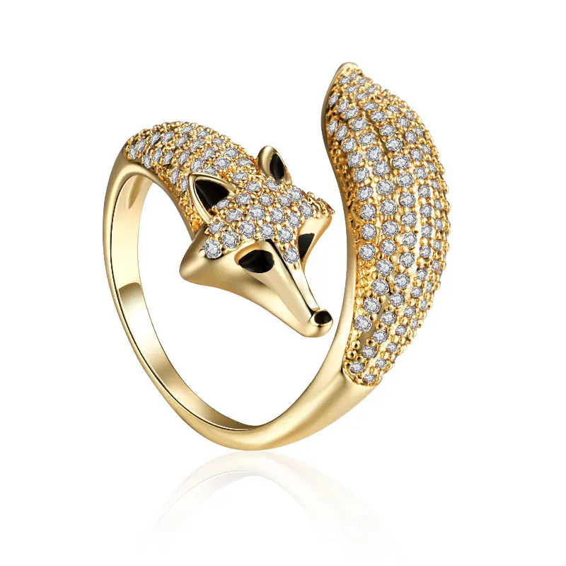 gold MAIKALE, новинка, модное кольцо с лисой, регулируемые кольца для женщин, золото, серебро, Открытое кольцо с кубическим цирконием, регулируемое кольцо, обручальное кольцо, ювелирное изделие, подарок - Цвет основного камня: gold