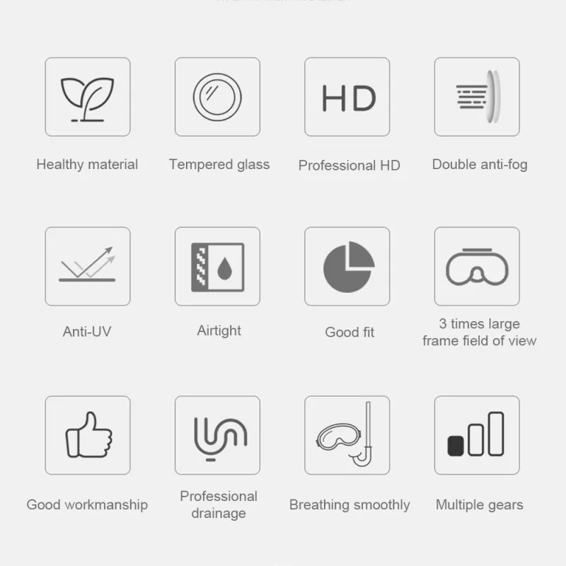 

Tempered Glass Silicone Submersible Durable Scratch Resistance Non-Slip Slatle Mirror Breathing Tube Set