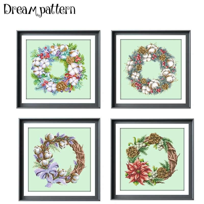 Зимний хлопковый венок Набор для вышивки крестиком 14 карат необычная зеленая