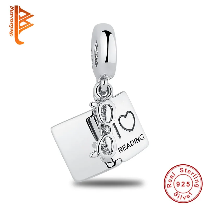 

Wholesale 925 Sterling Silver I Love Reading With Glasses Charm Bead Fit Original Bracelets Necklaces For Women DIY Jewelry