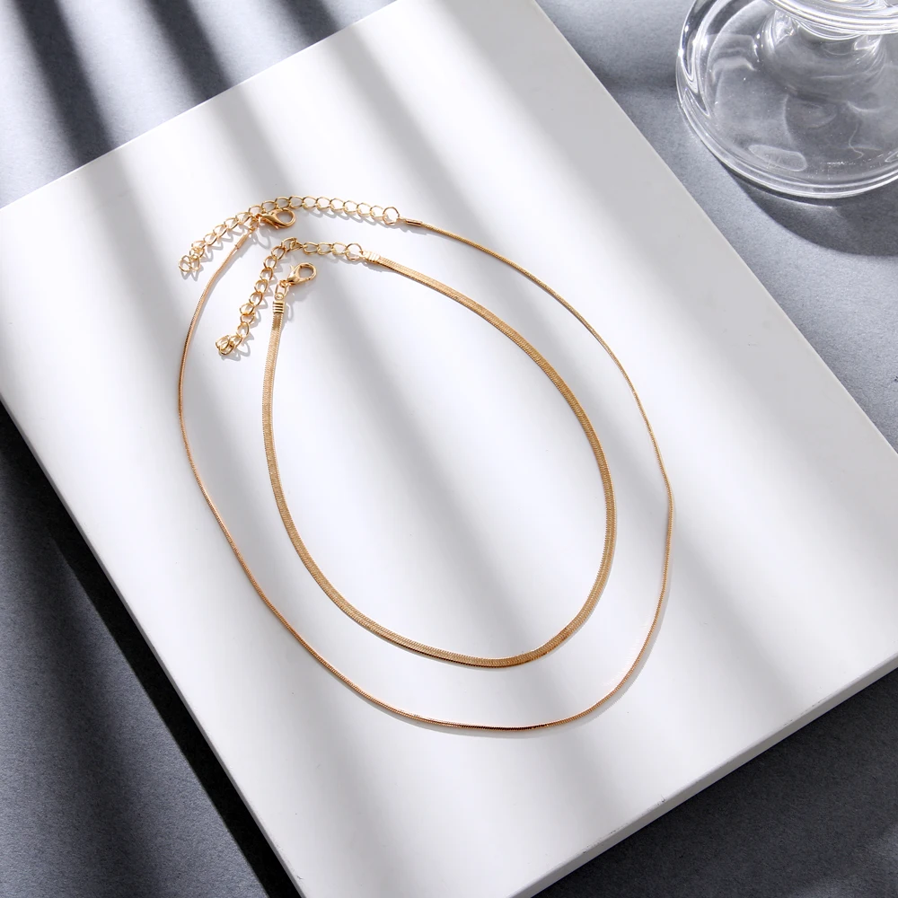 

EN 2021 Trendy Street Style Minimalist Double Layers Gold Color Snake Chain Choker Necklaces For Women Jewelry Accessories Gifts