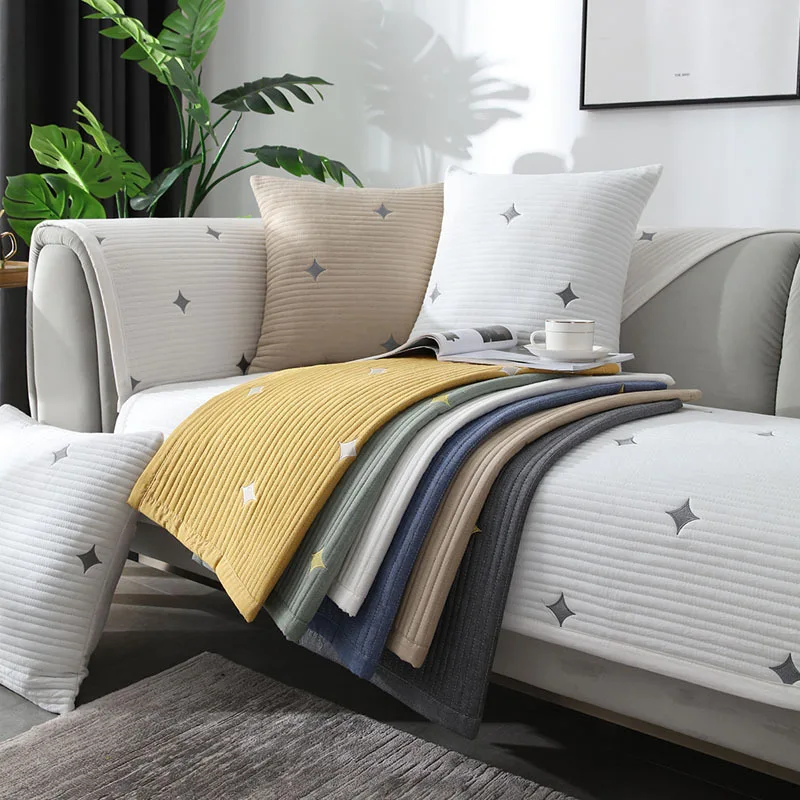 

Однотонный чехол для дивана, европейская толстая ткань с вышивкой, современная простая Нескользящая подушка, всесезонный универсальный че...