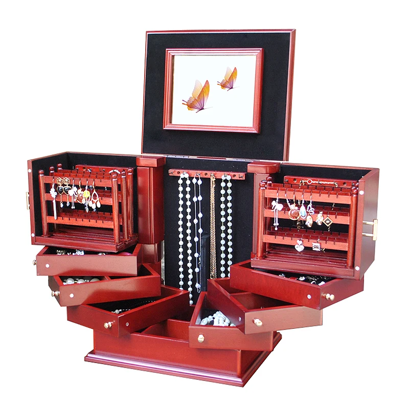 Многослойные ящики из твердой древесины для хранения ювелирных изделий большой