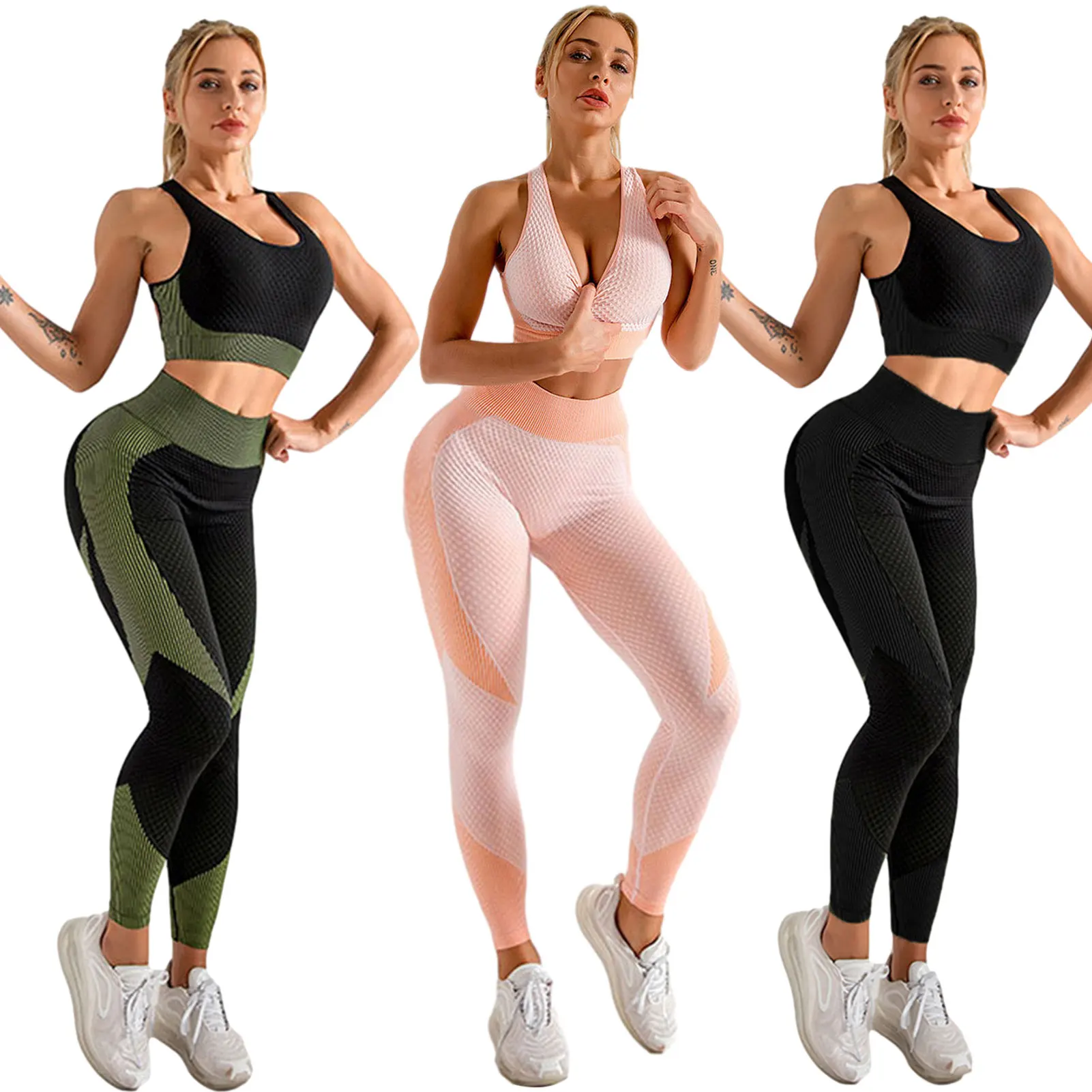 Женские Бесшовные костюмы для йоги с высокой талией длинные штаны спортивным