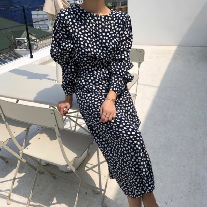 Женское ТРАПЕЦИЕВИДНОЕ платье в горошек повседневное облегающее во французском