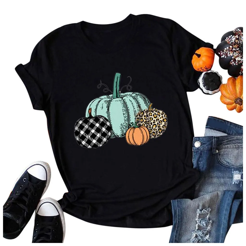 Женские футболки с графическим принтом тыквы из мультфильма Счастливый Хэллоуин