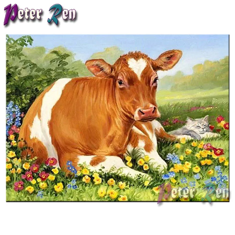 

animal Diamond Painting Cattle grass kitten diamond Embroidery Diy full Square/round Mosaic Picture Rhinestone Children's gift