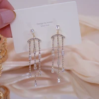 fashion long tassel dangle earrings for women creative design luxury jewelry high quality s925 needle inlaid aaa zircon party