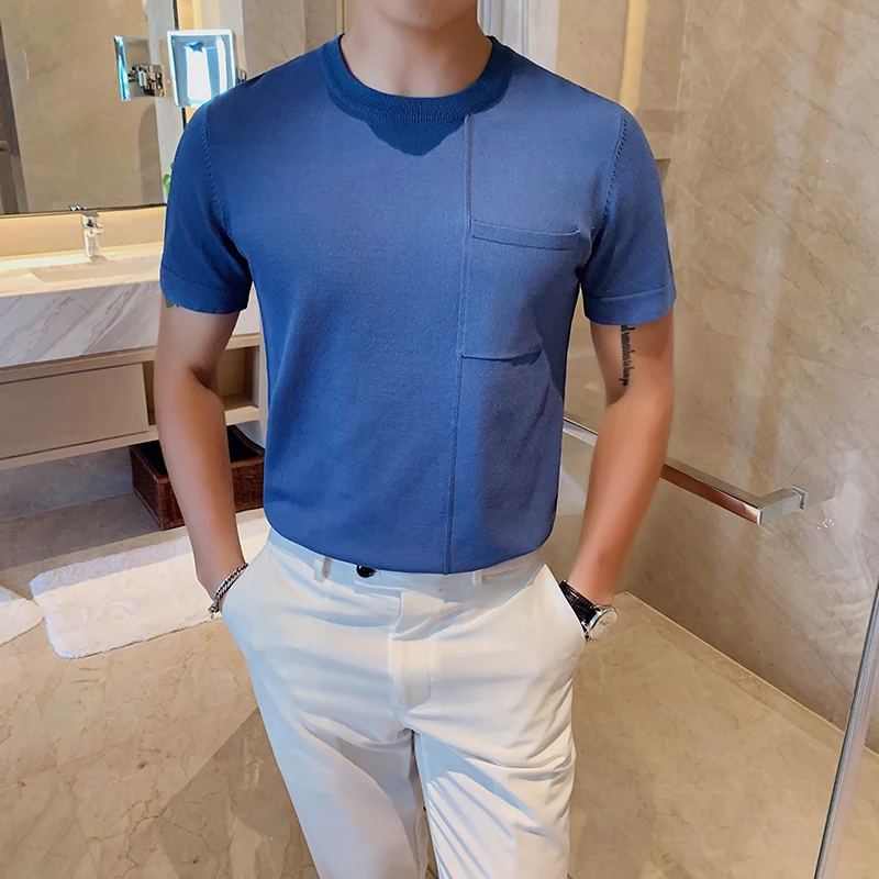 Мужская футболка с коротким рукавом Повседневная облегающая Трикотажная