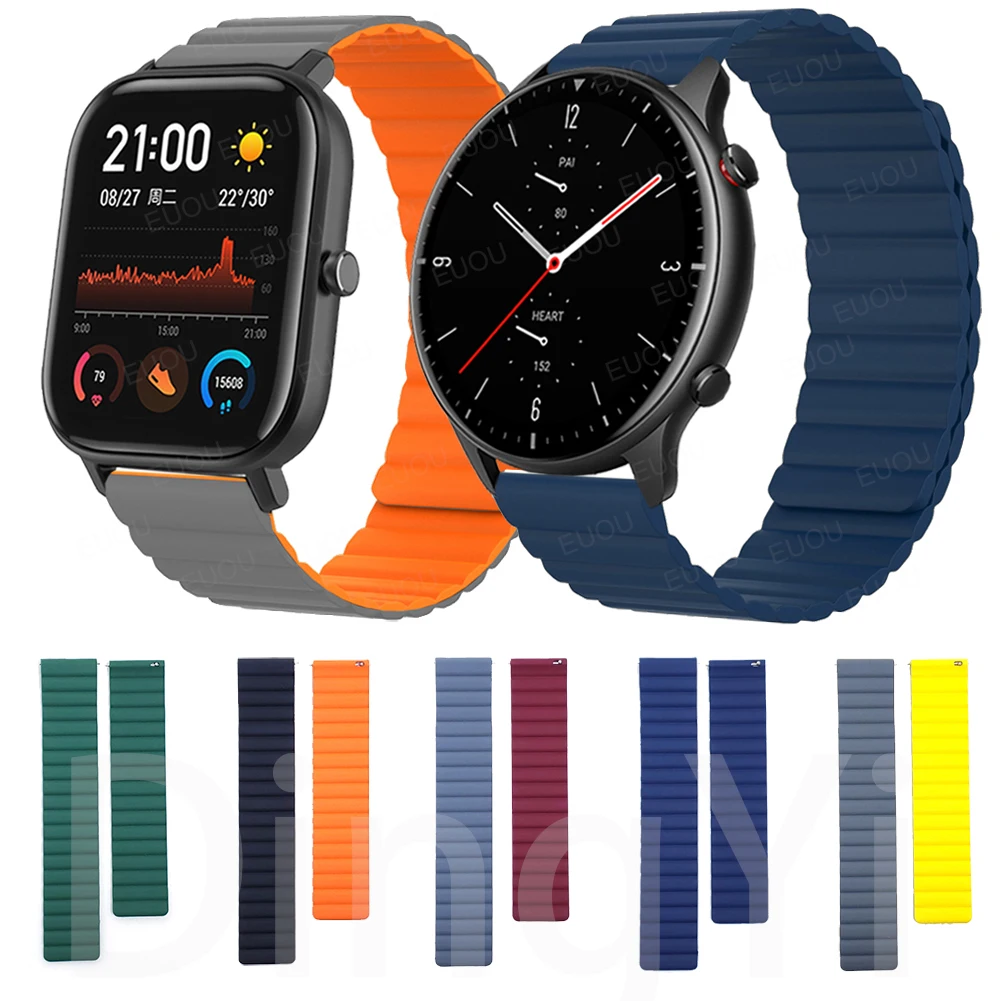 

For Huami Amazfit GTR 2 2e/GTS 2 Silicone Magnetic Watch Band mini / Bip U S / Stratos 3/GTR 47MM 42MM Strap Bracelet Watchband