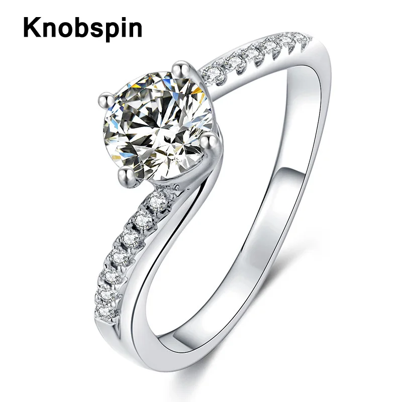 

Knobspin Real 100% 925 пробы Серебряный Роскошный 1 карат муассанит счастье охватывает скручивающие руки для женщин кольца изящные ювелирные изделия