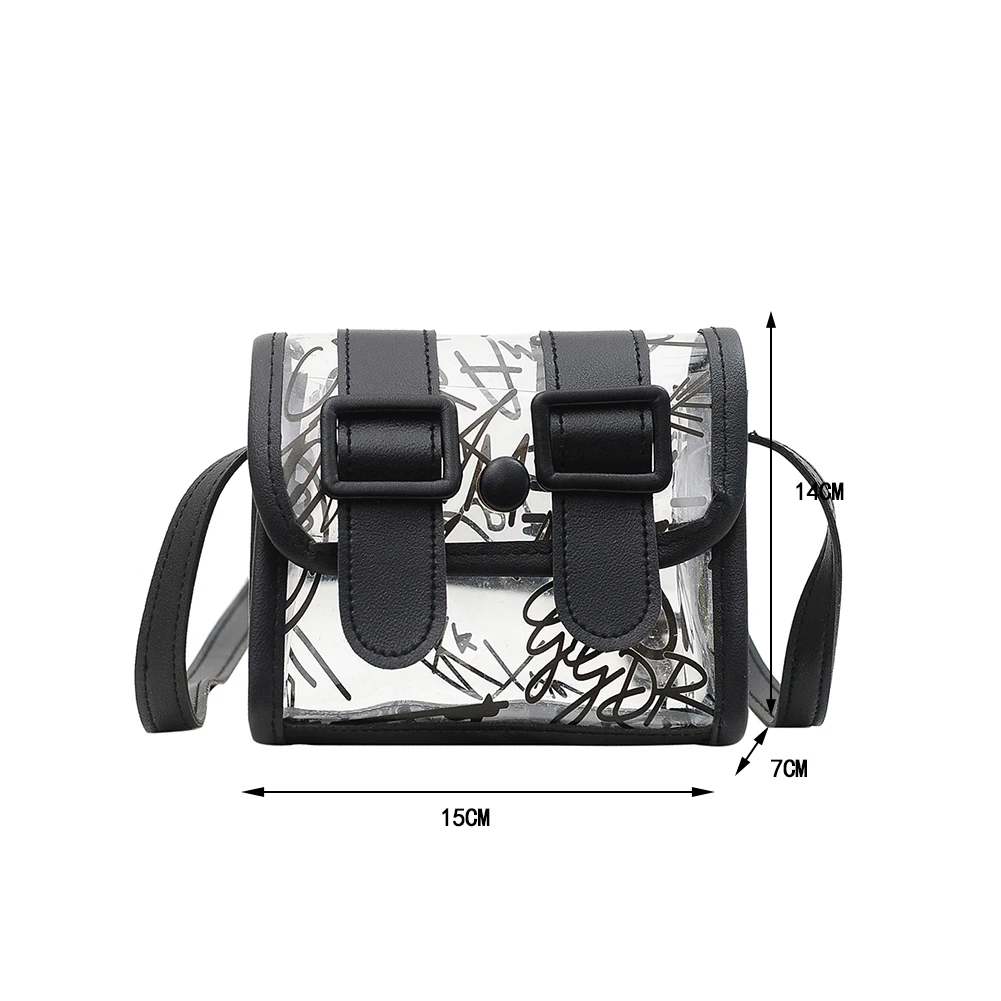 

Fashion Women Transparent Graffiti Printing Shoulder Crossbody Messenger Bag Casual Ladies Mini Flap Handbags Purse