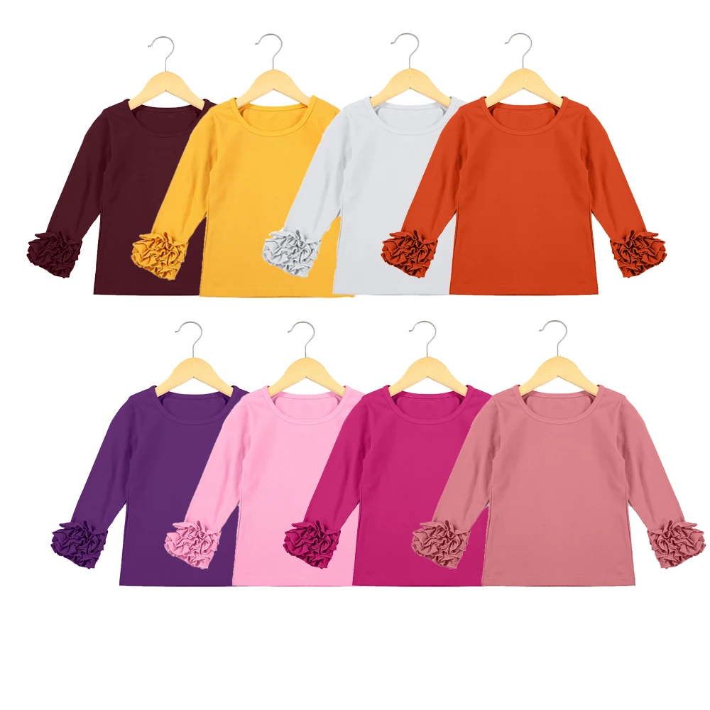 

Детские рубашки из хлопка с длинным рукавом, повседневные белые однотонные Детские футболки с оборками для девочек