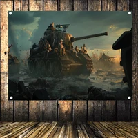 hd canvas print art flag banner mural tapestry wall stickers home decor ww ii tank battle old photo retro military poster b5