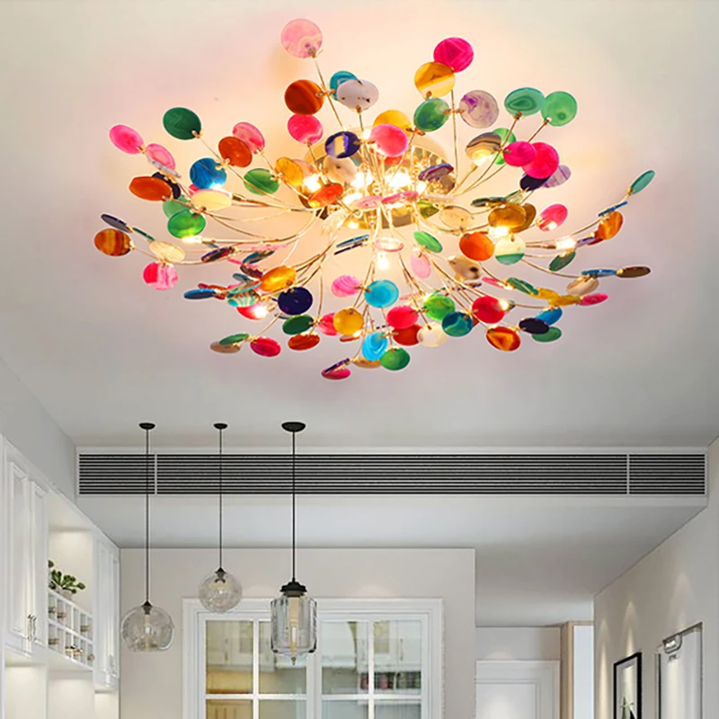 

American Country Creative Branch Ceiling Lamp Natural Agate Color Ceiling Light Living Room Bedroom Home Decor Kitchen Fixtures