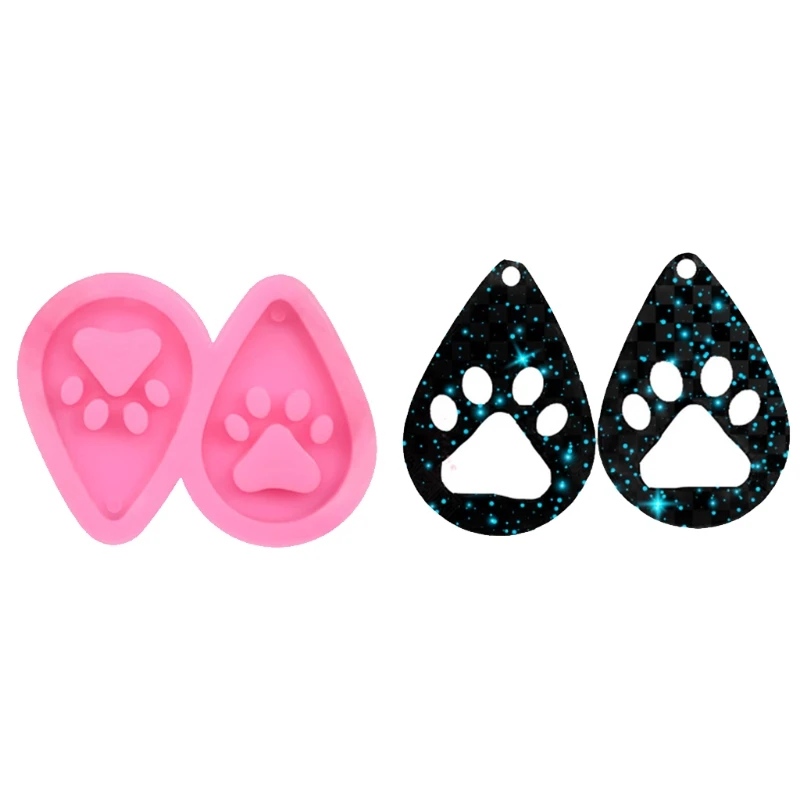 

95AB Dog Paw Keychain Epoxy Resin Mold Key Chain Earrings Pendants Silicone Mould DIY Crafts Jewelry Casting Tool