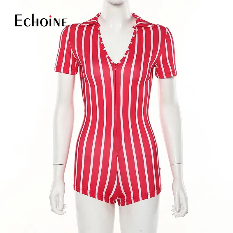 

Echoine Women Summer Sexy Striped Deep V Neck Playsuits Casual Party Club High Street Playsuit Slim Bodycon Jumpsuit Overalls