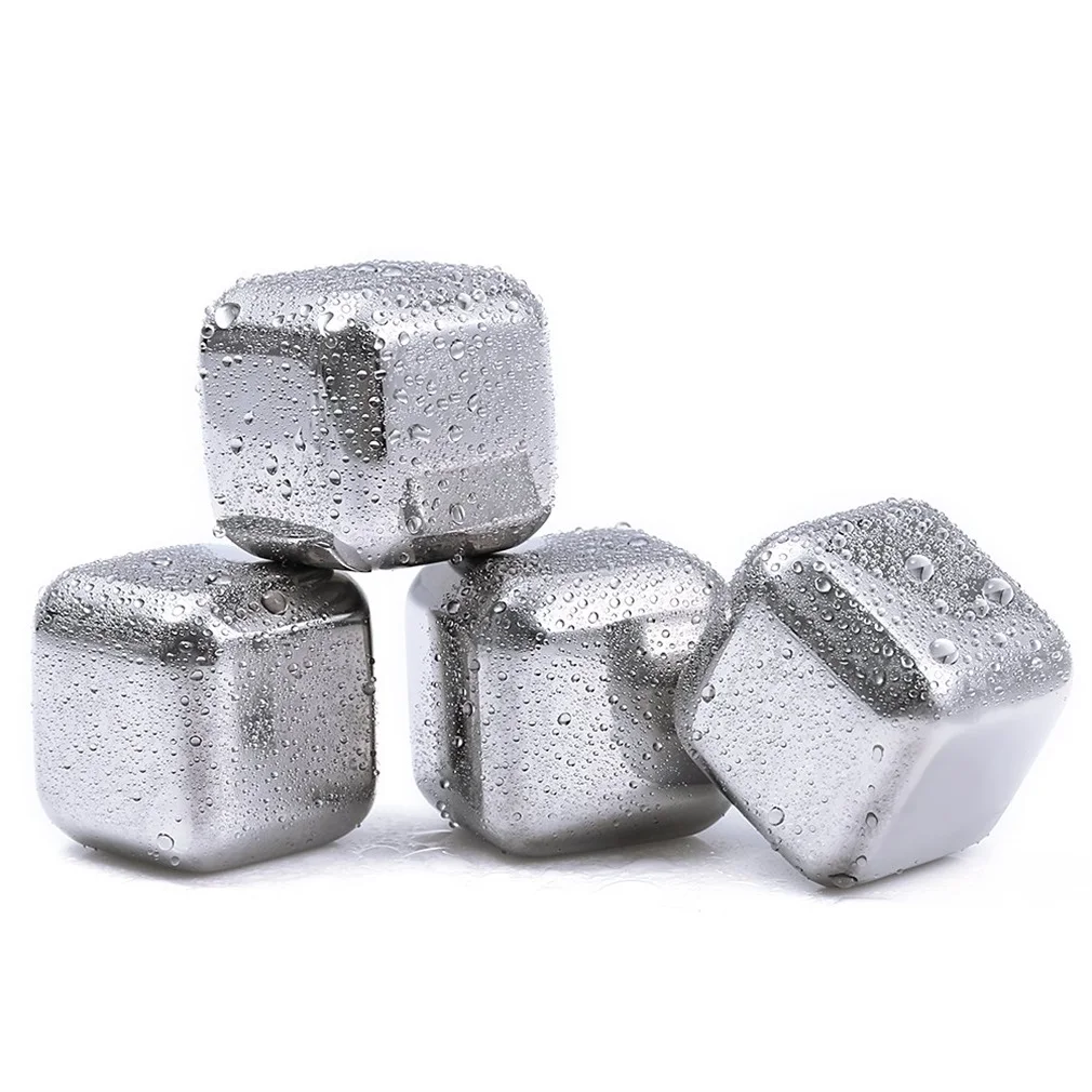 

4 pcs Silver Reusable Non-Toxic Environmentally Safe Stainless Steel Wine Ice Cooling Cubes Physical Cooling Ice Cooler