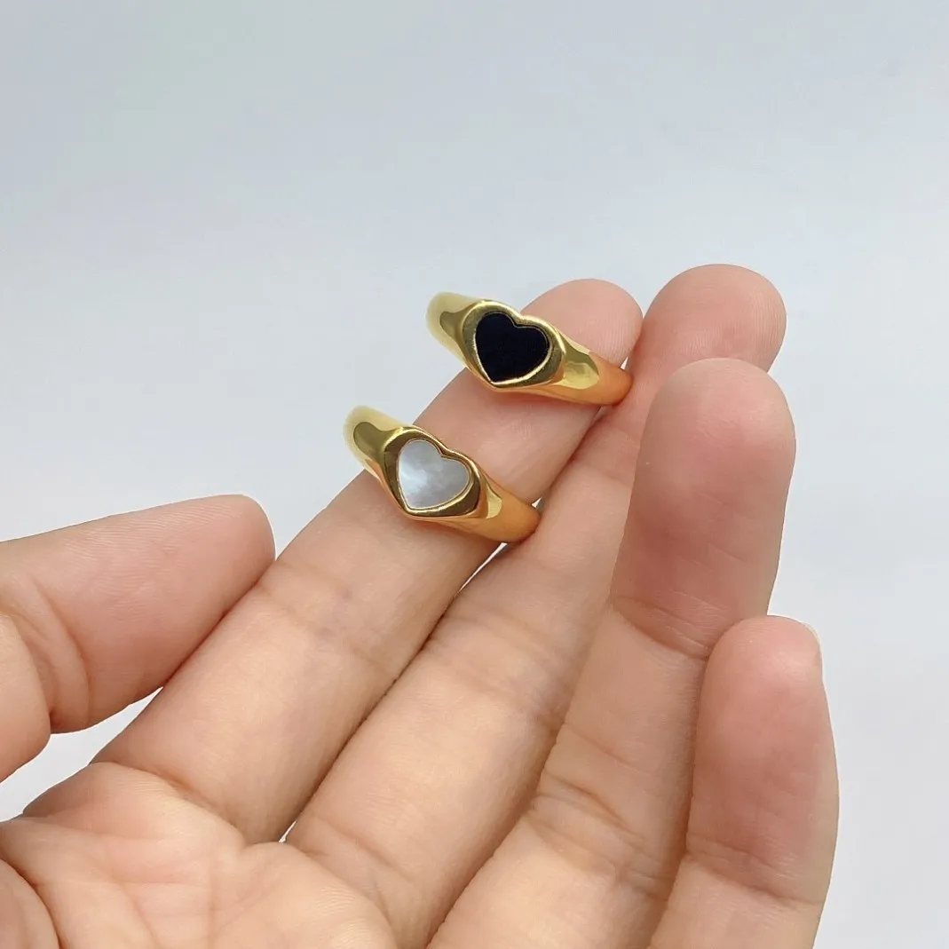 

New Trendy 18K Gold Plated Stainless Steel Heart Ring Gold shell Ring For Women