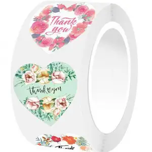 Цветы Спасибо наклейки Скрапбукинг 500 Этикетки Круглая Бумажная наклейка-печать рулонах для Украшения Свадебных конверт ручной работы подарок украшения