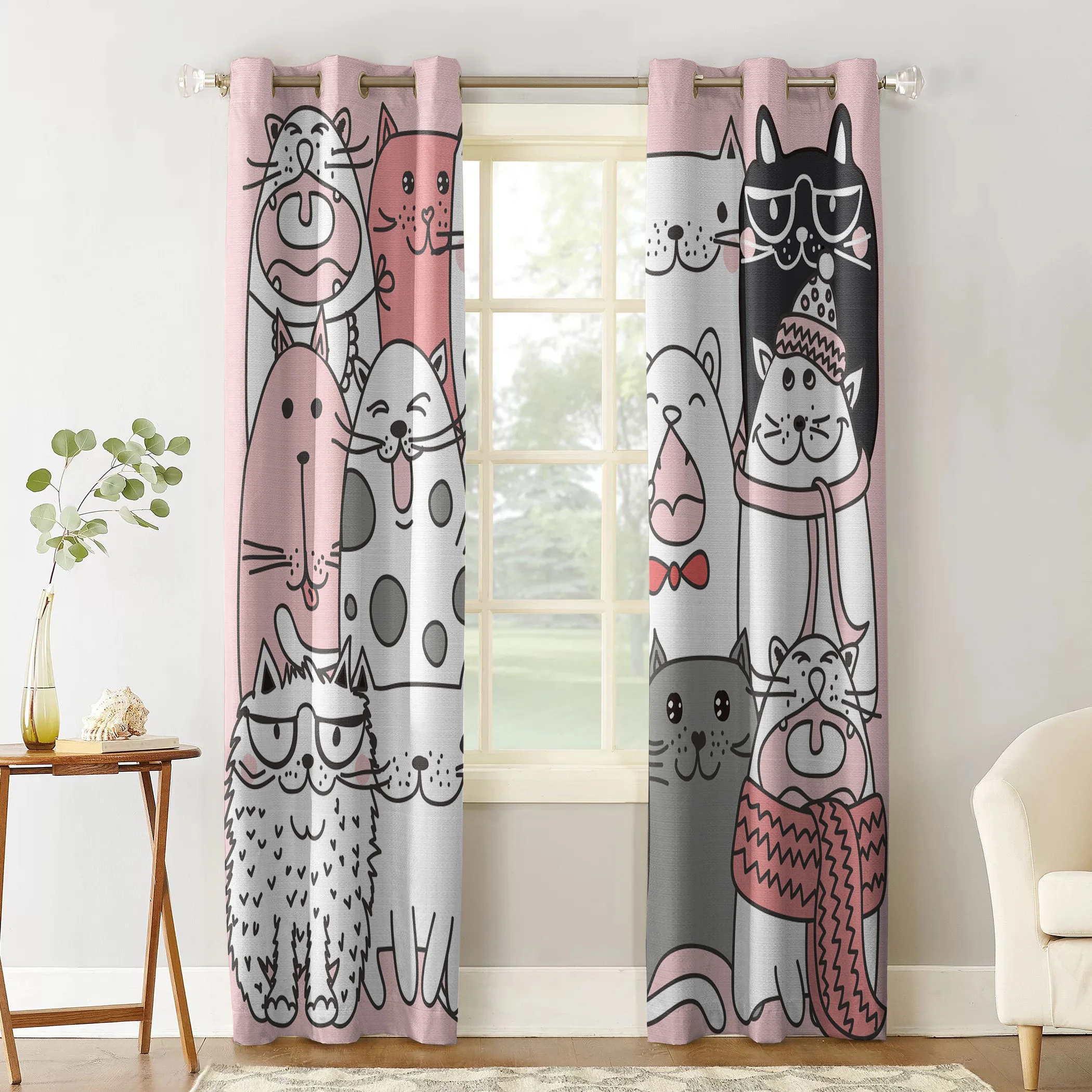 Комикс кот животное розовые кавайные оконные шторы гостиная кухня Современный