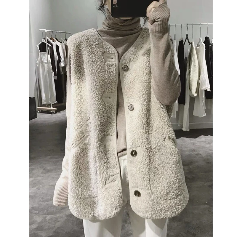 

Жилет Lugentolo женский из искусственного меха, модный плюшевый однобортный жилет средней длины в Корейском стиле, без рукавов, Осень-зима