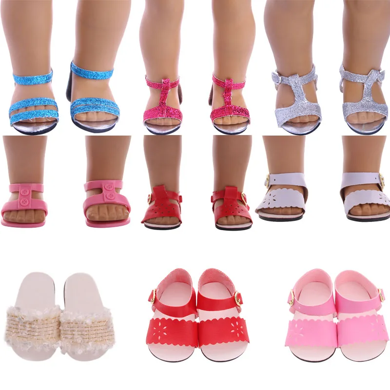 Обувь для кукол кожаные сандалии с блестками на плоской подошве простой стиль 18