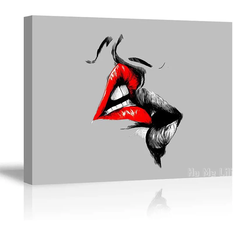 

Абстрактный эскиз, красные губы, холст от Ho Me Lili, настенное искусство, любовь, поцелуй, живопись, черный, белый и серый цвет, картина