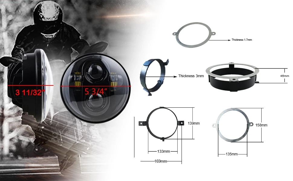 Черная мотоциклетная светодиодная фара 5 75 дюйма для Honda VTX 1300 1800 3/4 комплект