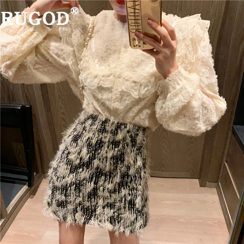 

RUGOD Elegant women blouse Fashion ruffles peter pan collar puff sleeve party shirt female 2020 new spring Casual blouse and top