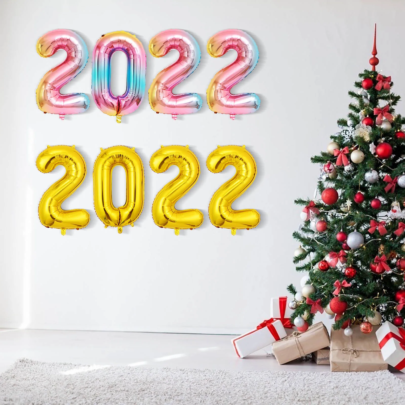 2022 воздушных шаров золотистые серебристые набор украшений для нового года 16