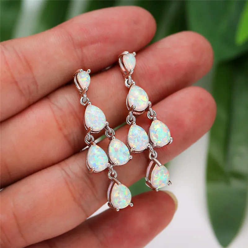 Роскошные женские белые опаловые очаровательные серьги-капли Серебряные