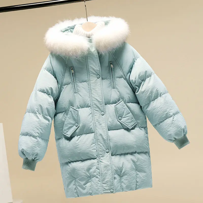 Одежда для девочек осенне зимняя куртка пальто с большим мехом и капюшоном