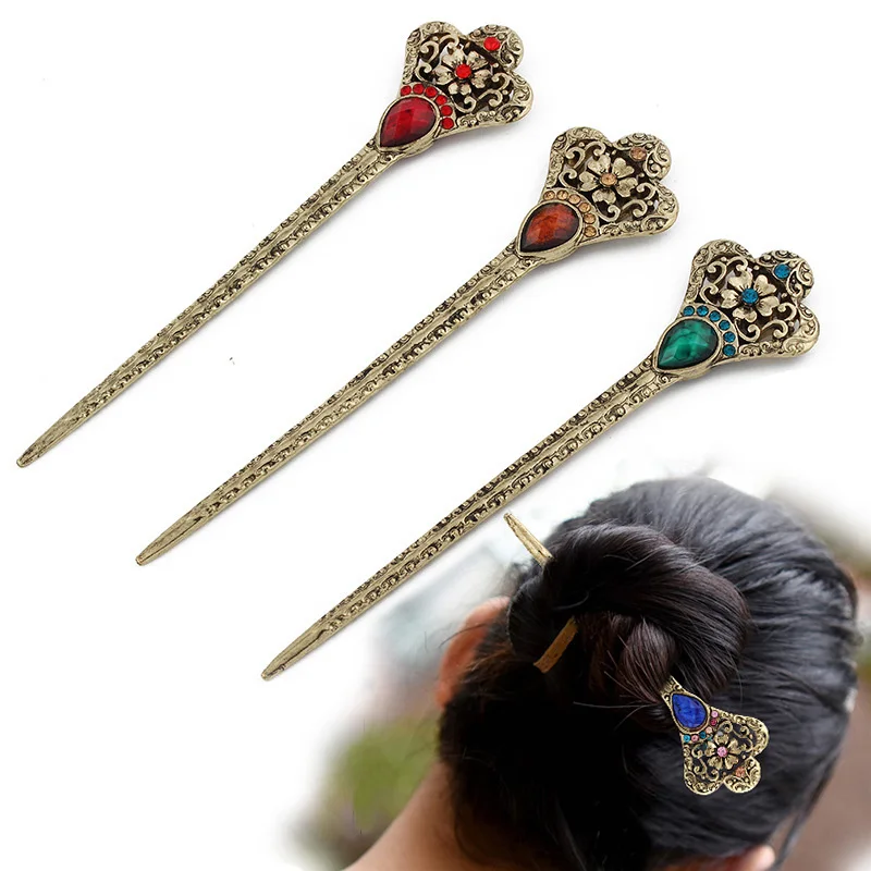 

1PC Vintage Crystal Metal Hair Stick Simple Hairpin Accessories Hanfu Hair Pin Headwear Women Jewelry Gift