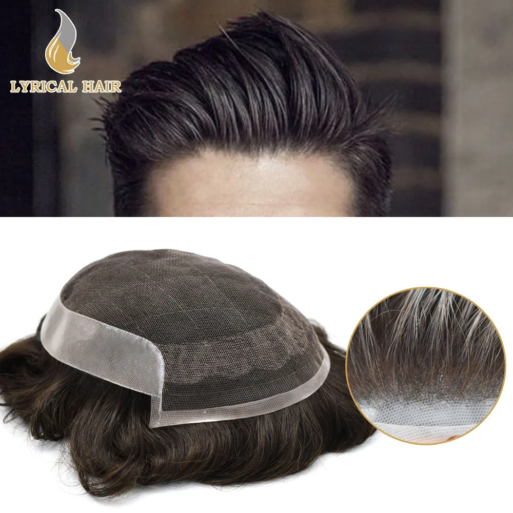 Французские кружевные передние мужские s Toupee Poly Coating человеческие волосы
