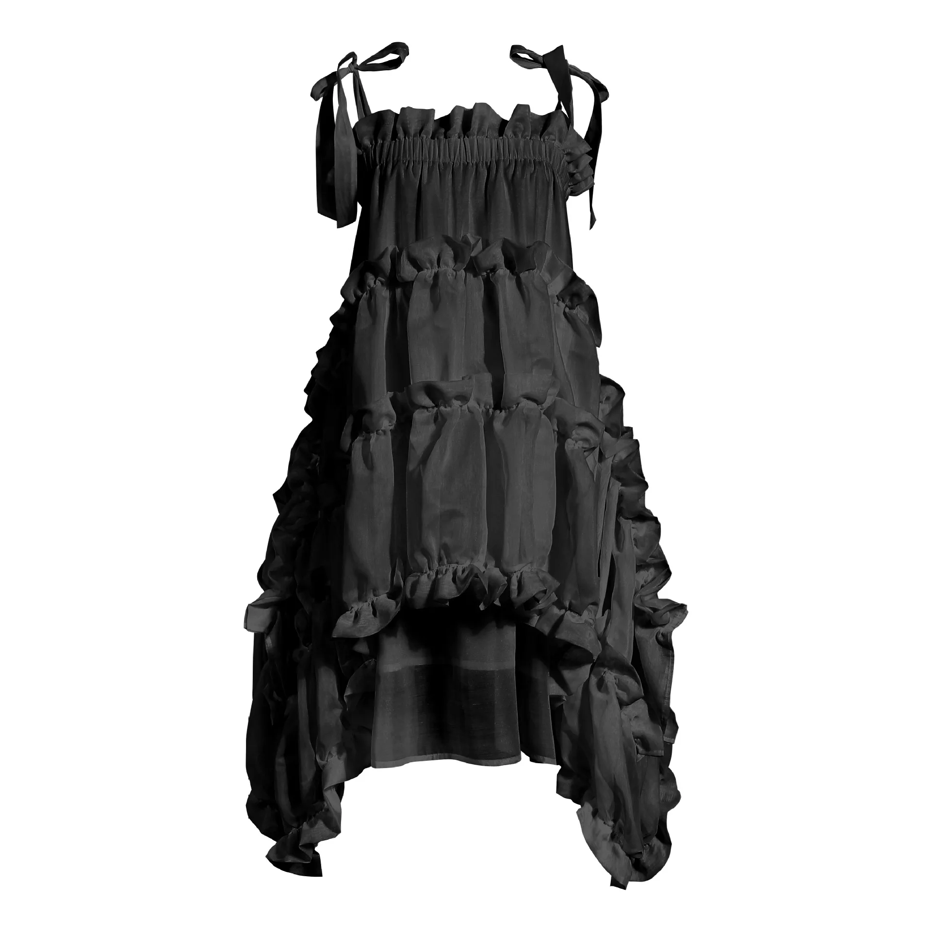 

Small Diablo Suspender Skirt 2020 Summer New Two Kinds Of Wearing Silk Irregular Ruffled Lace Dress