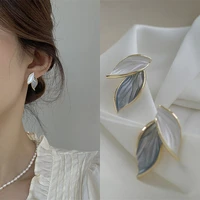 new grey leaf dangle earrings for women metal trendy summer fresh lovely sweet drop earring 2021 cute fashion jewelry