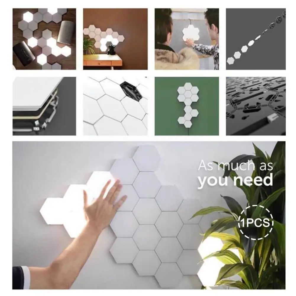 

1pc Led Zeshoekige Wandlamp Slaapkamer Decor Nachtlampje Voor Magnetische Decoratie Lampen Thuis Honingraat Sensor Lichten A9j2