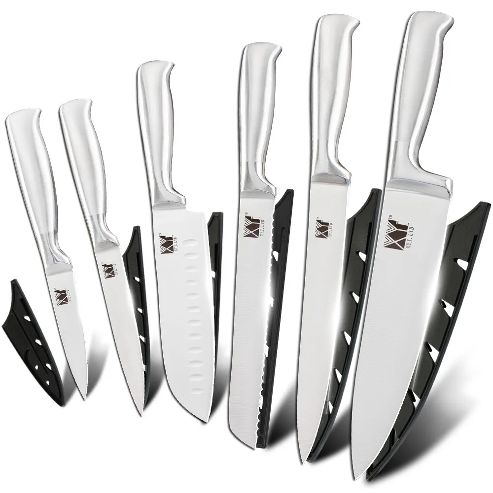 A.6pcs set XYj 6 шт. набор кухонных ножей из нержавеющей стали 8 ''7'' 5 ''3,5'' шеф-повара для нарезки хлеба Santoku нож для очистки овощей Кухонные гаджеты - Цвет: A.6pcs set