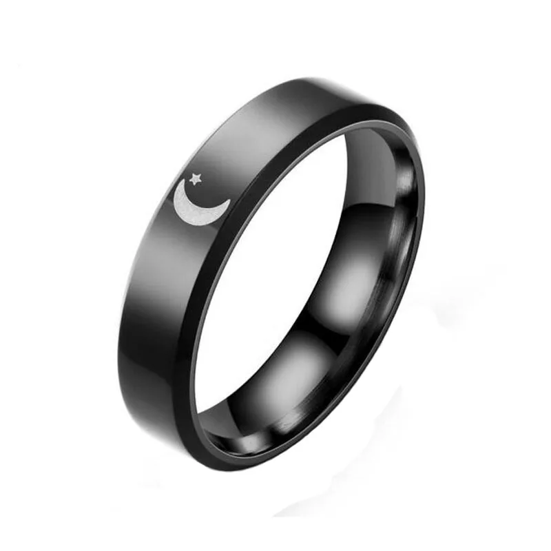 Women Ring Lovers Rings Man Fashion Sun Moon Jewellery Wedding Couples Cute Silver Color Black Metal Stainless Steel Anillos |