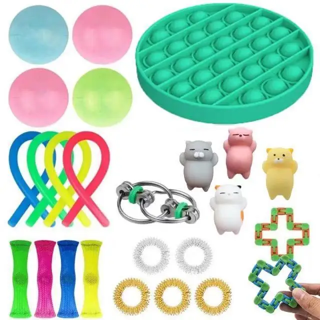 

24 Pack Fidget Sensory Toy Set Stress Relief Toys Autism Anxiety Relief Stress Pop Bubble Fidget Sensory Toy for Kids Adults