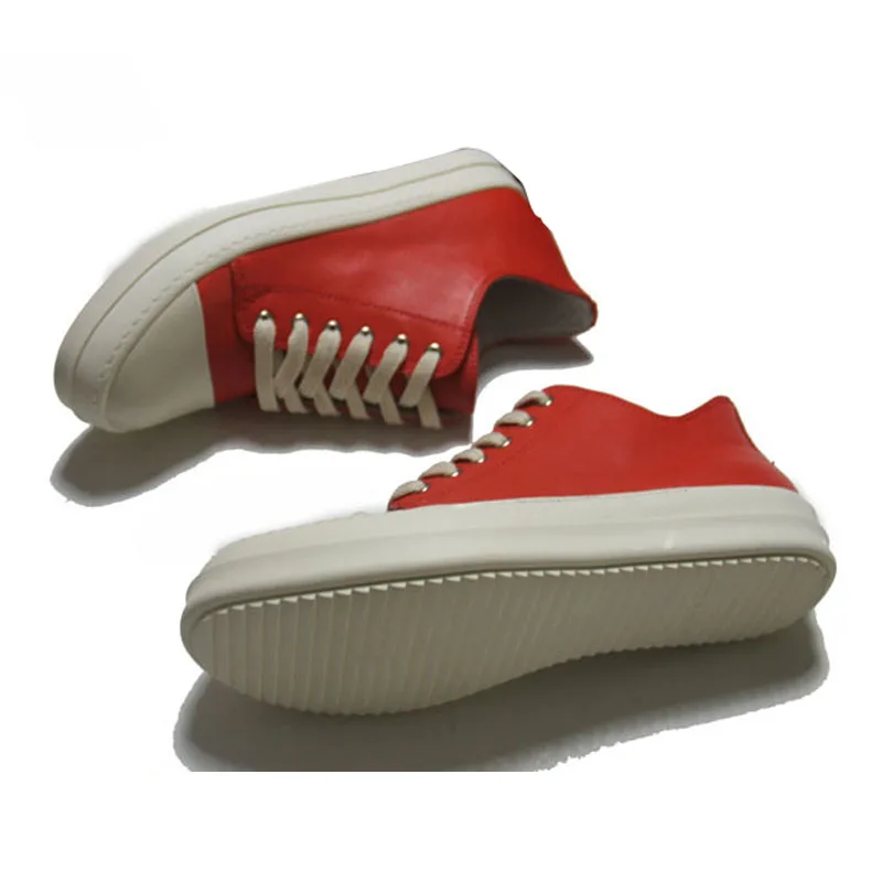 Men Casual Thick Platform Genuine Leather Shoes Male Women Couple Streetwear Hip Punk Gothic Red Black Cow | Обувь