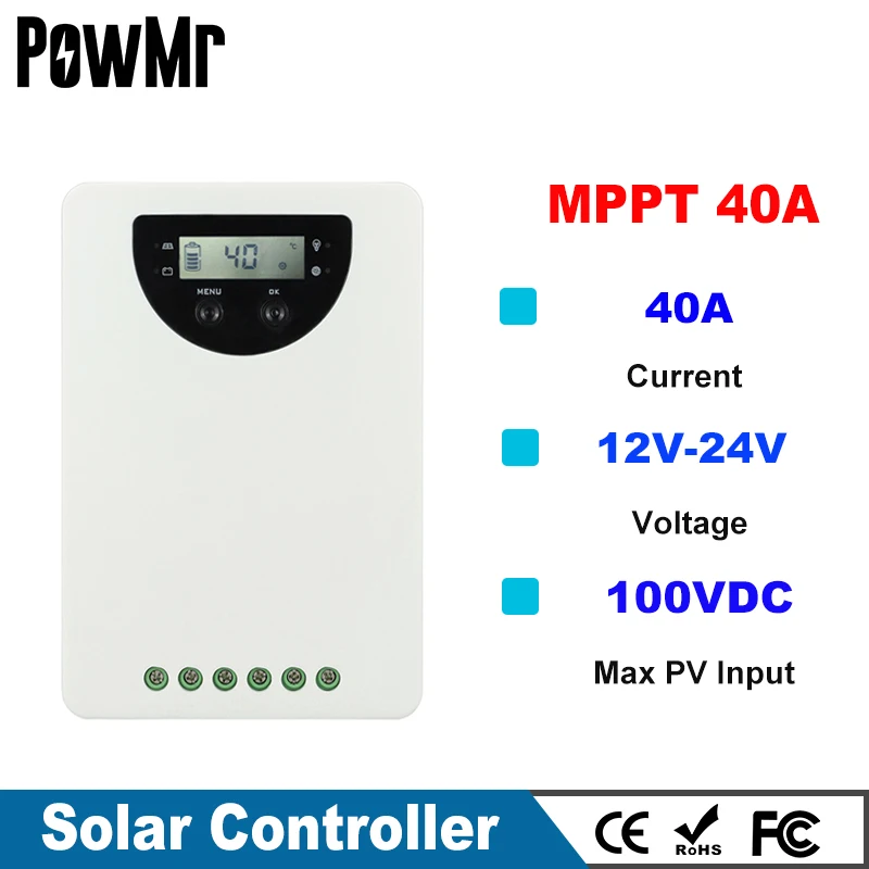 

MPPT 40A Solar Charge and Discharge Controller 12V 24V Auto MPPT Boost Equalization Float Charging for Liquid Gel AGM Lithium