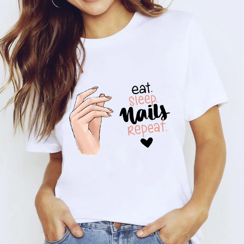 

Love Cartoon Sexy Cute T-shirts Women Clothes Fingernail Nail Art Clothing Print Tops Lady Graphic T Shirt Female Tees T-Shirt