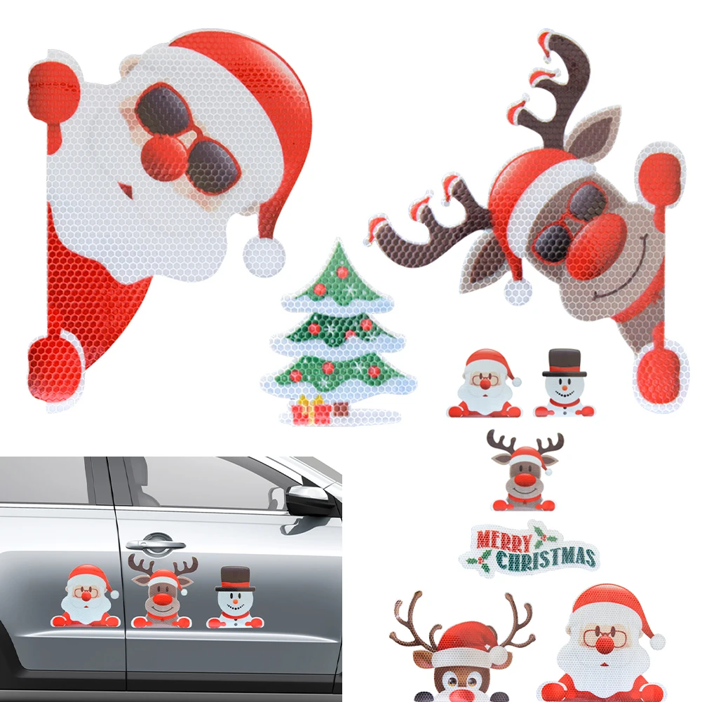 

Christmas Decoration Car Sticker Magnetic Decal Refrigerator Magnets Santa Claus Snowman Xmas Tree Reflective Sticker Car Decor