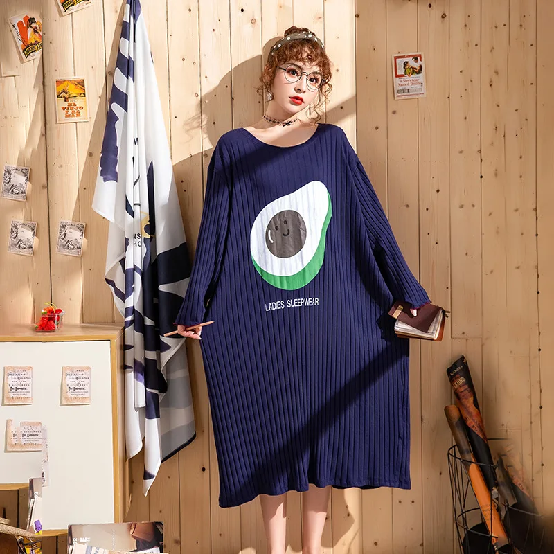 Женское платье с длинным рукавом и круглым вырезом из натурального хлопка|Ночные